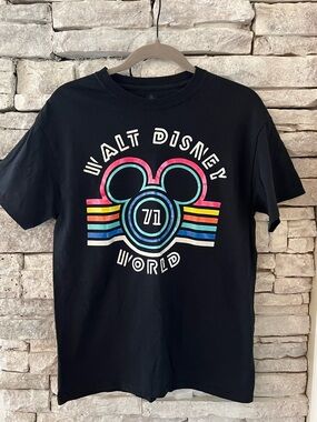 Disney Black T‑Shirt with Retro Neon Mickey - Medium